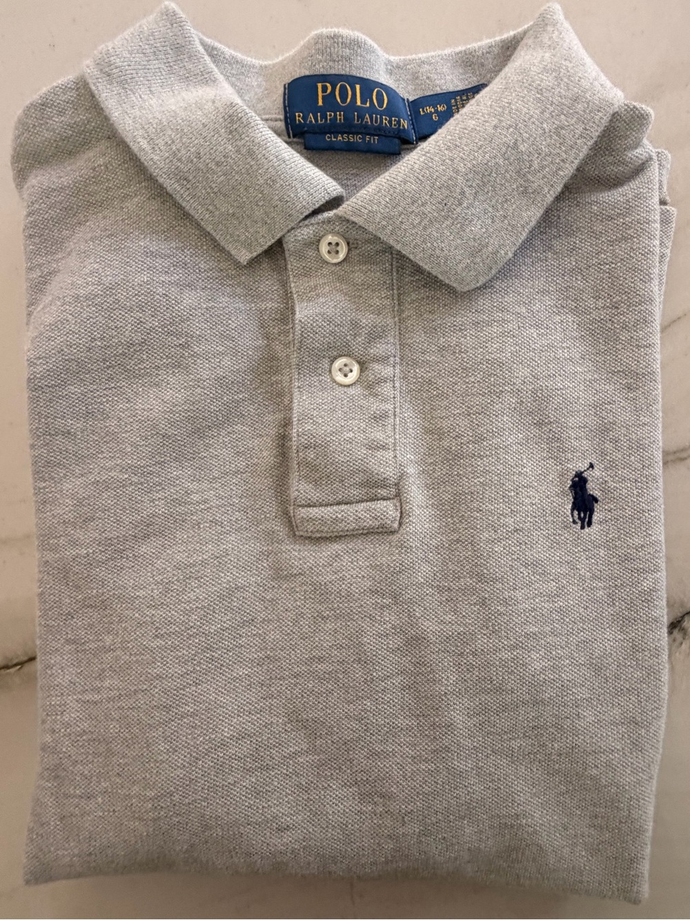 Boy’s Polo by Ralph Lauren Light Gray Kids Polo with Navy Pony